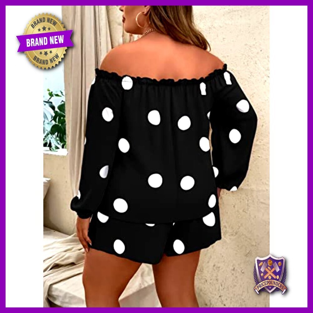 Plus Size 2-Piece Off Shoulder Top & Shorts Set Boho Floral Frill Trim - Picture 2 of 5